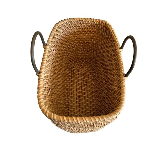 Rigid Heavy Rattan Woven Magazine Basket Metal Handles - Picture 5 of 8